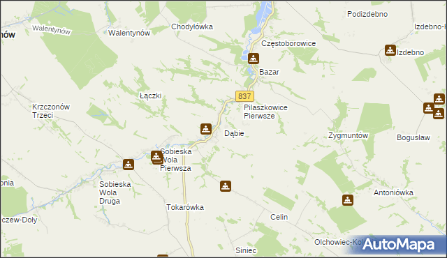 mapa Dąbie gmina Żółkiewka, Dąbie gmina Żółkiewka na mapie Targeo