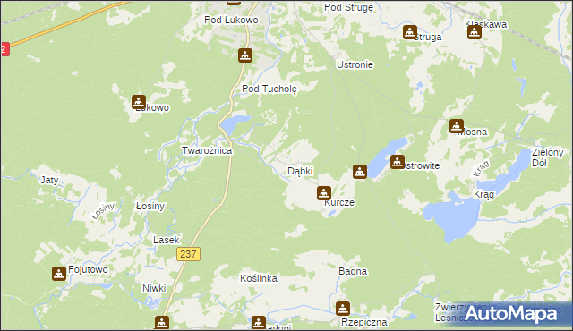 mapa Dąbki gmina Czersk, Dąbki gmina Czersk na mapie Targeo