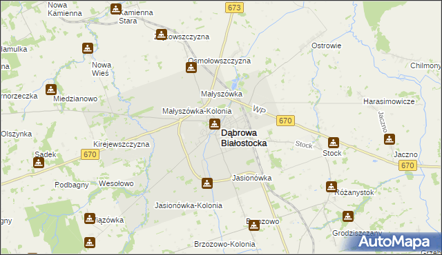 mapa Dąbrowa Białostocka, Dąbrowa Białostocka na mapie Targeo