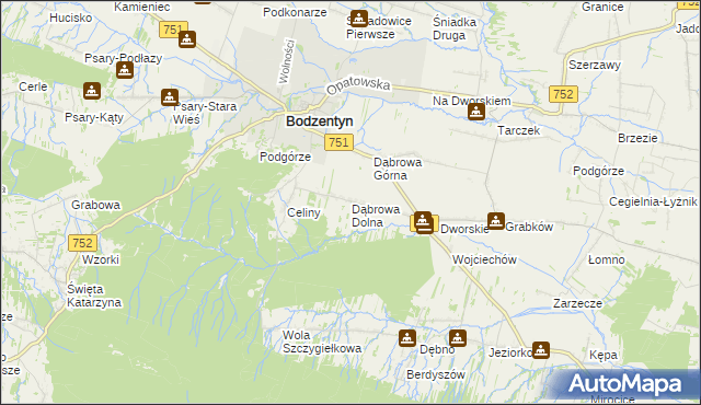 mapa Dąbrowa Dolna gmina Bodzentyn, Dąbrowa Dolna gmina Bodzentyn na mapie Targeo