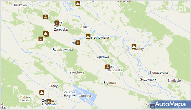 mapa Dąbrowa gmina Baranowo, Dąbrowa gmina Baranowo na mapie Targeo