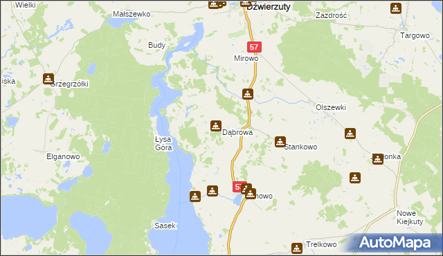 mapa Dąbrowa gmina Dźwierzuty, Dąbrowa gmina Dźwierzuty na mapie Targeo