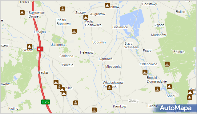 mapa Dąbrowa gmina Głowno, Dąbrowa gmina Głowno na mapie Targeo