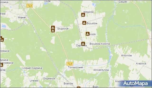 mapa Dąbrowa gmina Inowłódz, Dąbrowa gmina Inowłódz na mapie Targeo