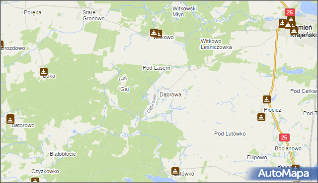 mapa Dąbrowa gmina Kamień Krajeński, Dąbrowa gmina Kamień Krajeński na mapie Targeo