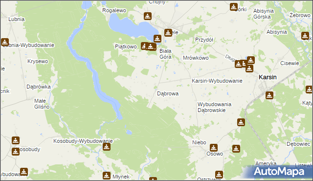 mapa Dąbrowa gmina Karsin, Dąbrowa gmina Karsin na mapie Targeo