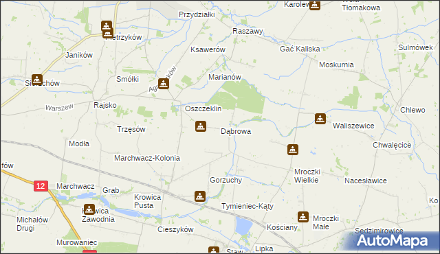 mapa Dąbrowa gmina Koźminek, Dąbrowa gmina Koźminek na mapie Targeo