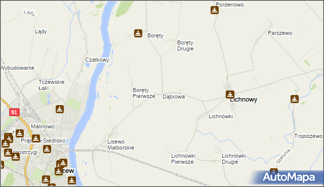 mapa Dąbrowa gmina Lichnowy, Dąbrowa gmina Lichnowy na mapie Targeo