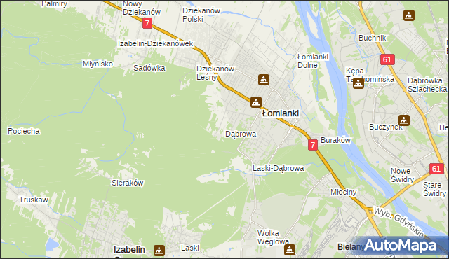 mapa Dąbrowa gmina Łomianki, Dąbrowa gmina Łomianki na mapie Targeo