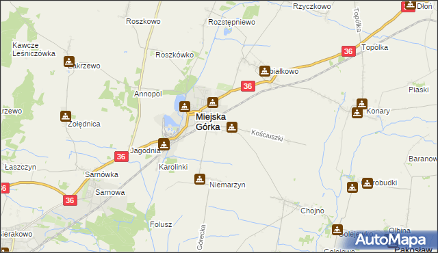 mapa Dąbrowa gmina Miejska Górka, Dąbrowa gmina Miejska Górka na mapie Targeo