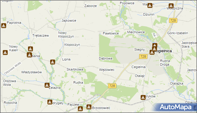 mapa Dąbrowa gmina Mogielnica, Dąbrowa gmina Mogielnica na mapie Targeo