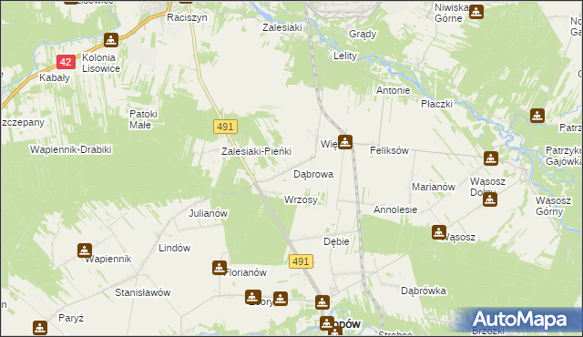 mapa Dąbrowa gmina Popów, Dąbrowa gmina Popów na mapie Targeo