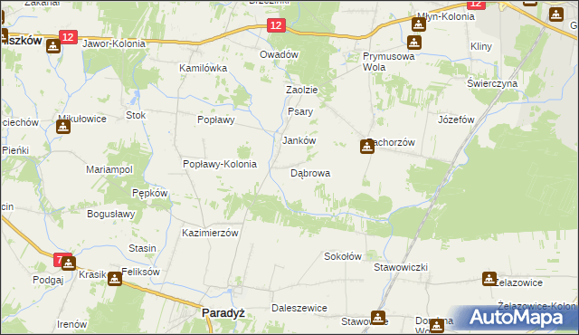 mapa Dąbrowa gmina Sławno, Dąbrowa gmina Sławno na mapie Targeo