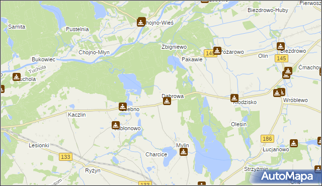 mapa Dąbrowa gmina Wronki, Dąbrowa gmina Wronki na mapie Targeo