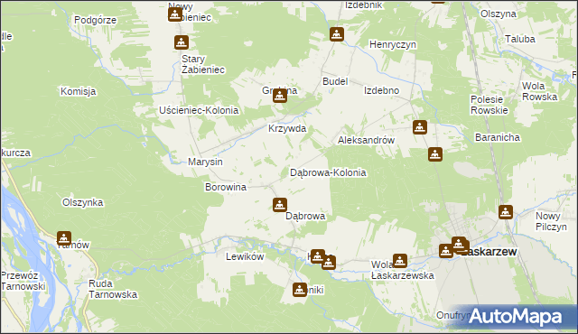 mapa Dąbrowa-Kolonia gmina Łaskarzew, Dąbrowa-Kolonia gmina Łaskarzew na mapie Targeo