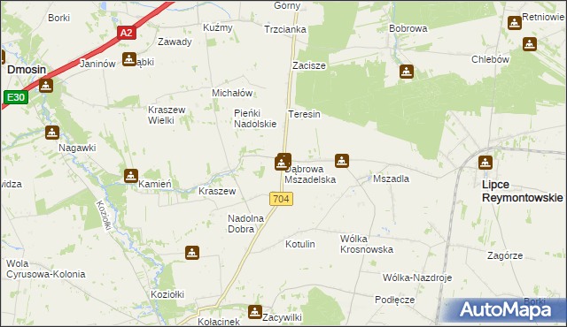 mapa Dąbrowa Mszadelska, Dąbrowa Mszadelska na mapie Targeo