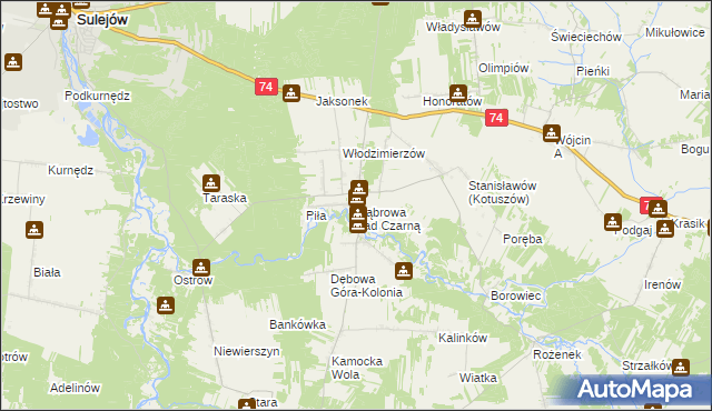 mapa Dąbrowa nad Czarną, Dąbrowa nad Czarną na mapie Targeo