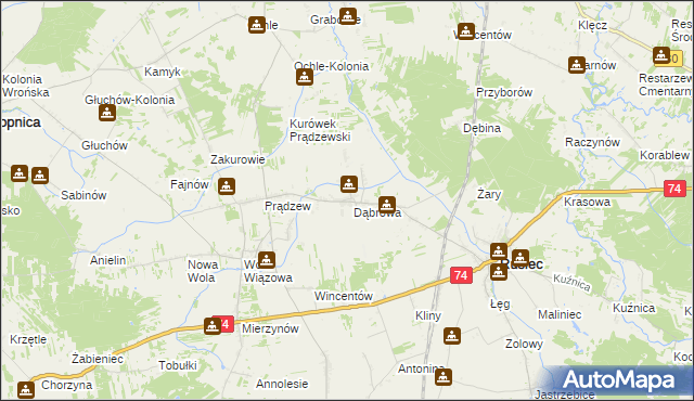 mapa Dąbrowa Rusiecka, Dąbrowa Rusiecka na mapie Targeo