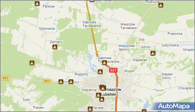 mapa Dąbrowa Tomaszowska, Dąbrowa Tomaszowska na mapie Targeo