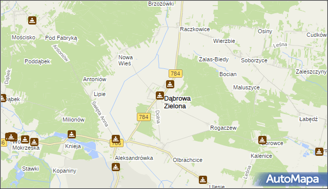 mapa Dąbrowa Zielona, Dąbrowa Zielona na mapie Targeo