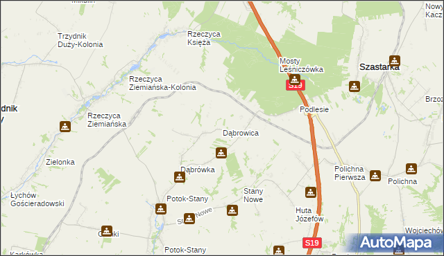 mapa Dąbrowica gmina Potok Wielki, Dąbrowica gmina Potok Wielki na mapie Targeo