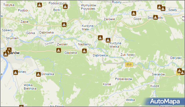 mapa Dąbrowica gmina Ulanów, Dąbrowica gmina Ulanów na mapie Targeo