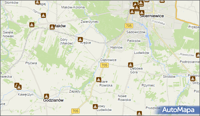 mapa Dąbrowice gmina Maków, Dąbrowice gmina Maków na mapie Targeo