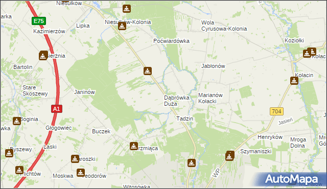 mapa Dąbrówka Duża gmina Brzeziny, Dąbrówka Duża gmina Brzeziny na mapie Targeo