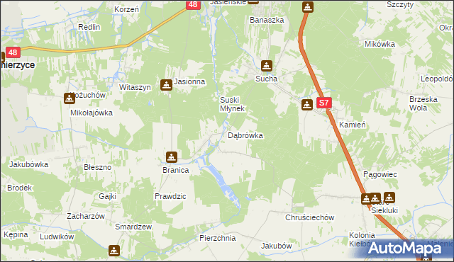 mapa Dąbrówka gmina Białobrzegi, Dąbrówka gmina Białobrzegi na mapie Targeo