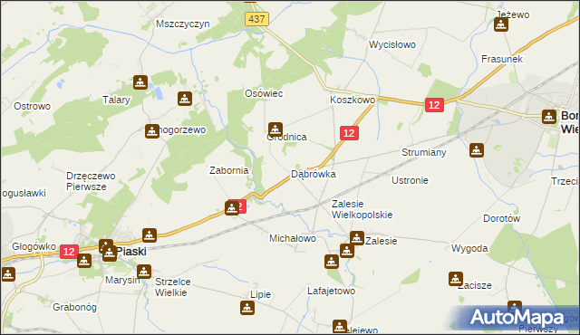 mapa Dąbrówka gmina Borek Wielkopolski, Dąbrówka gmina Borek Wielkopolski na mapie Targeo