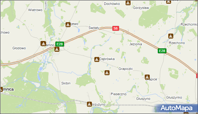 mapa Dąbrówka gmina Damnica, Dąbrówka gmina Damnica na mapie Targeo