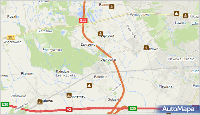 mapa Dąbrówka gmina Dopiewo, Dąbrówka gmina Dopiewo na mapie Targeo