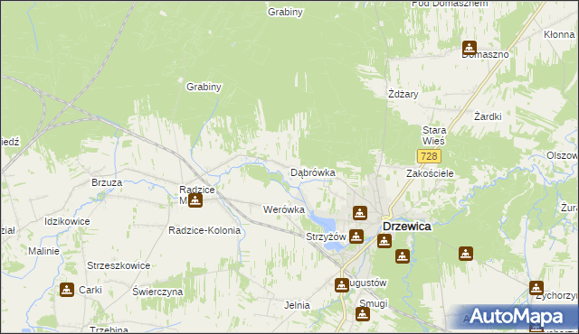 mapa Dąbrówka gmina Drzewica, Dąbrówka gmina Drzewica na mapie Targeo