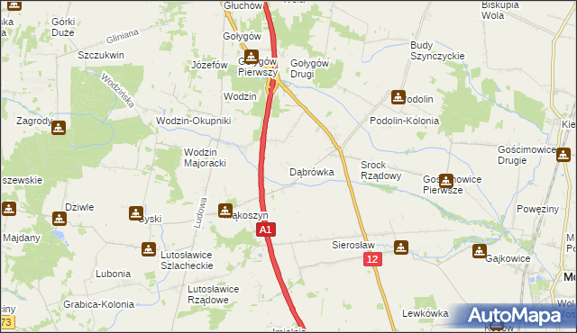 mapa Dąbrówka gmina Moszczenica, Dąbrówka gmina Moszczenica na mapie Targeo