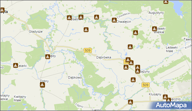 mapa Dąbrówka gmina Orneta, Dąbrówka gmina Orneta na mapie Targeo