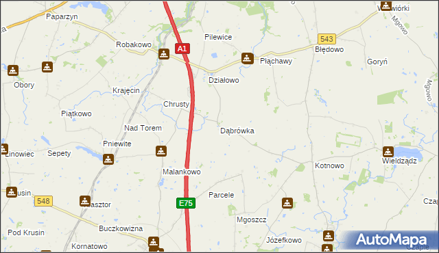 mapa Dąbrówka gmina Płużnica, Dąbrówka gmina Płużnica na mapie Targeo