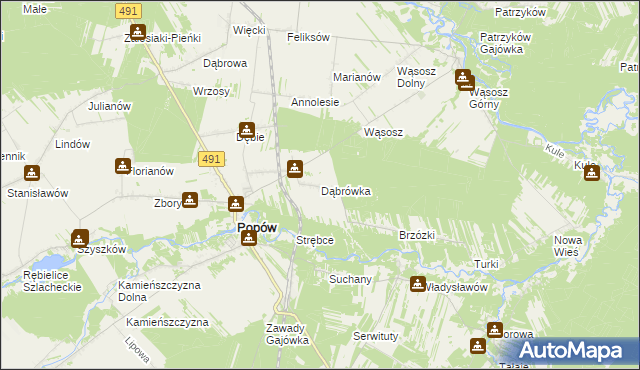 mapa Dąbrówka gmina Popów, Dąbrówka gmina Popów na mapie Targeo