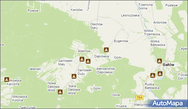 mapa Dąbrówka gmina Sienno, Dąbrówka gmina Sienno na mapie Targeo