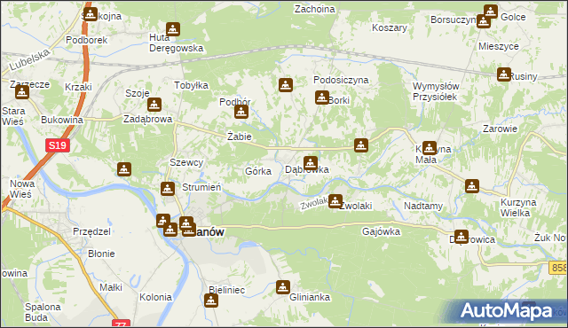 mapa Dąbrówka gmina Ulanów, Dąbrówka gmina Ulanów na mapie Targeo