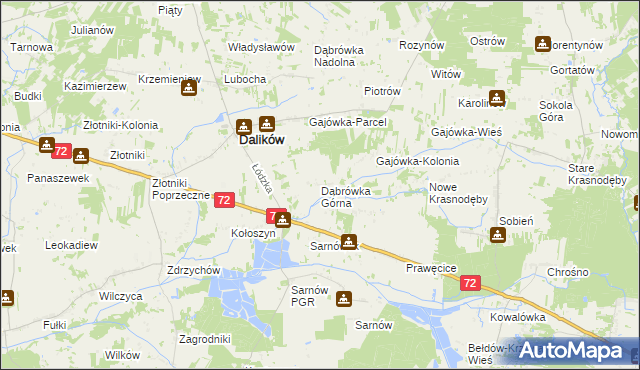 mapa Dąbrówka Górna gmina Dalików, Dąbrówka Górna gmina Dalików na mapie Targeo