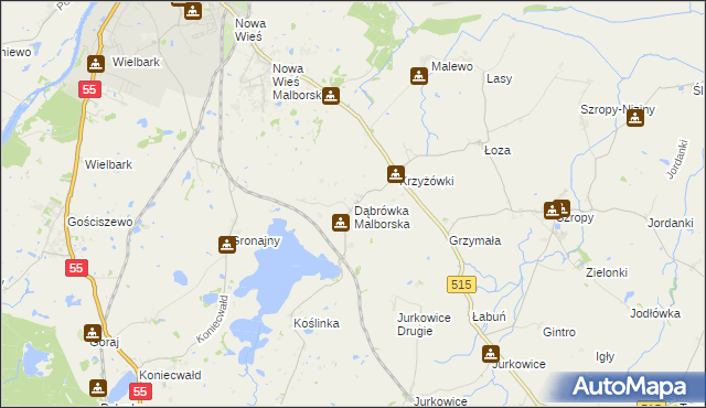 mapa Dąbrówka Malborska, Dąbrówka Malborska na mapie Targeo