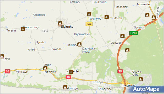 mapa Dąbrówka Nowa gmina Sicienko, Dąbrówka Nowa gmina Sicienko na mapie Targeo