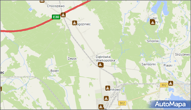 mapa Dąbrówka Wielkopolska, Dąbrówka Wielkopolska na mapie Targeo