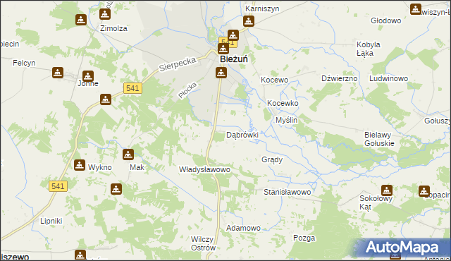 mapa Dąbrówki gmina Bieżuń, Dąbrówki gmina Bieżuń na mapie Targeo