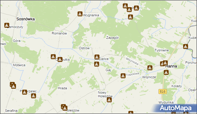 mapa Dańce, Dańce na mapie Targeo