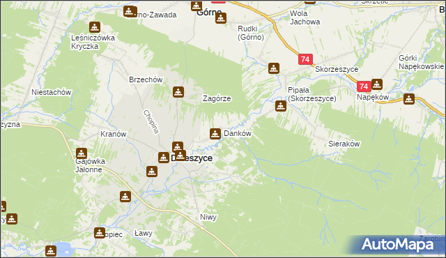 mapa Danków gmina Daleszyce, Danków gmina Daleszyce na mapie Targeo