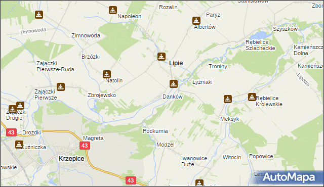 mapa Danków gmina Lipie, Danków gmina Lipie na mapie Targeo