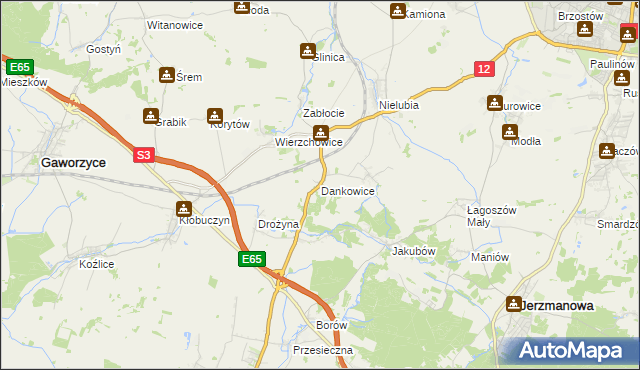 mapa Dankowice gmina Żukowice, Dankowice gmina Żukowice na mapie Targeo
