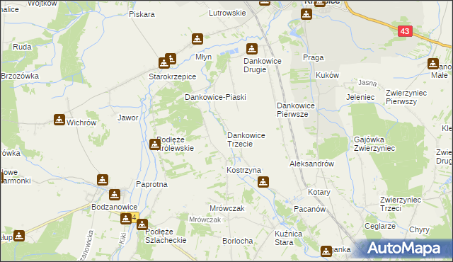 mapa Dankowice Trzecie, Dankowice Trzecie na mapie Targeo