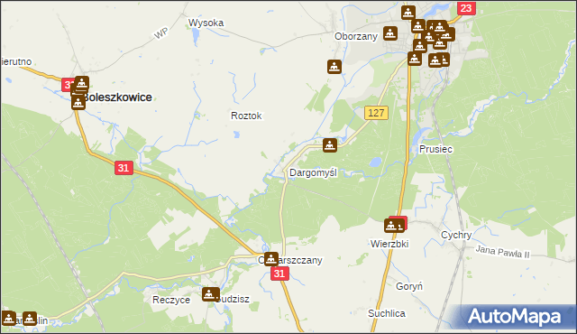 mapa Dargomyśl gmina Dębno, Dargomyśl gmina Dębno na mapie Targeo